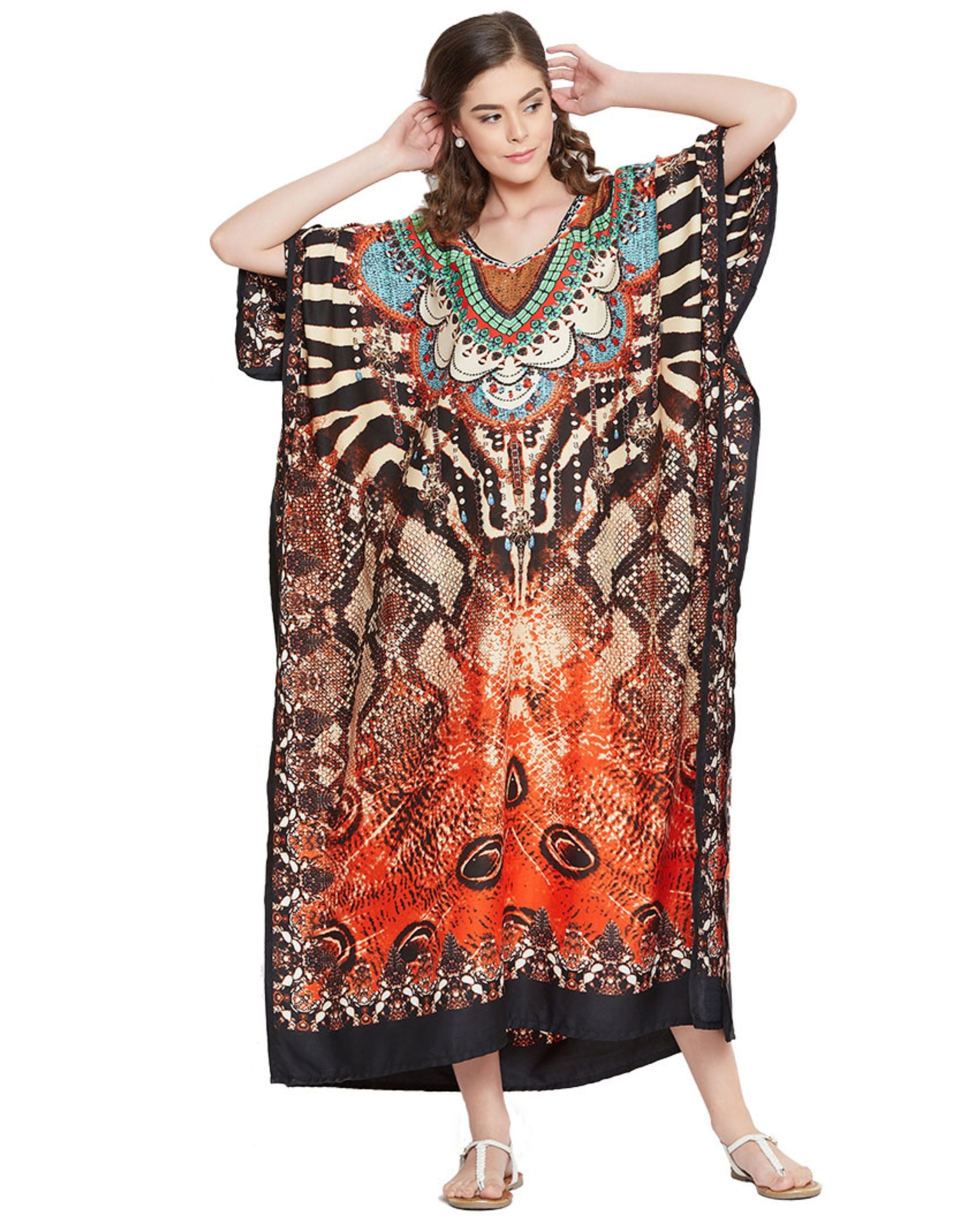Tribal Printed Multicolor Polyester Kaftan For Plus Size Women