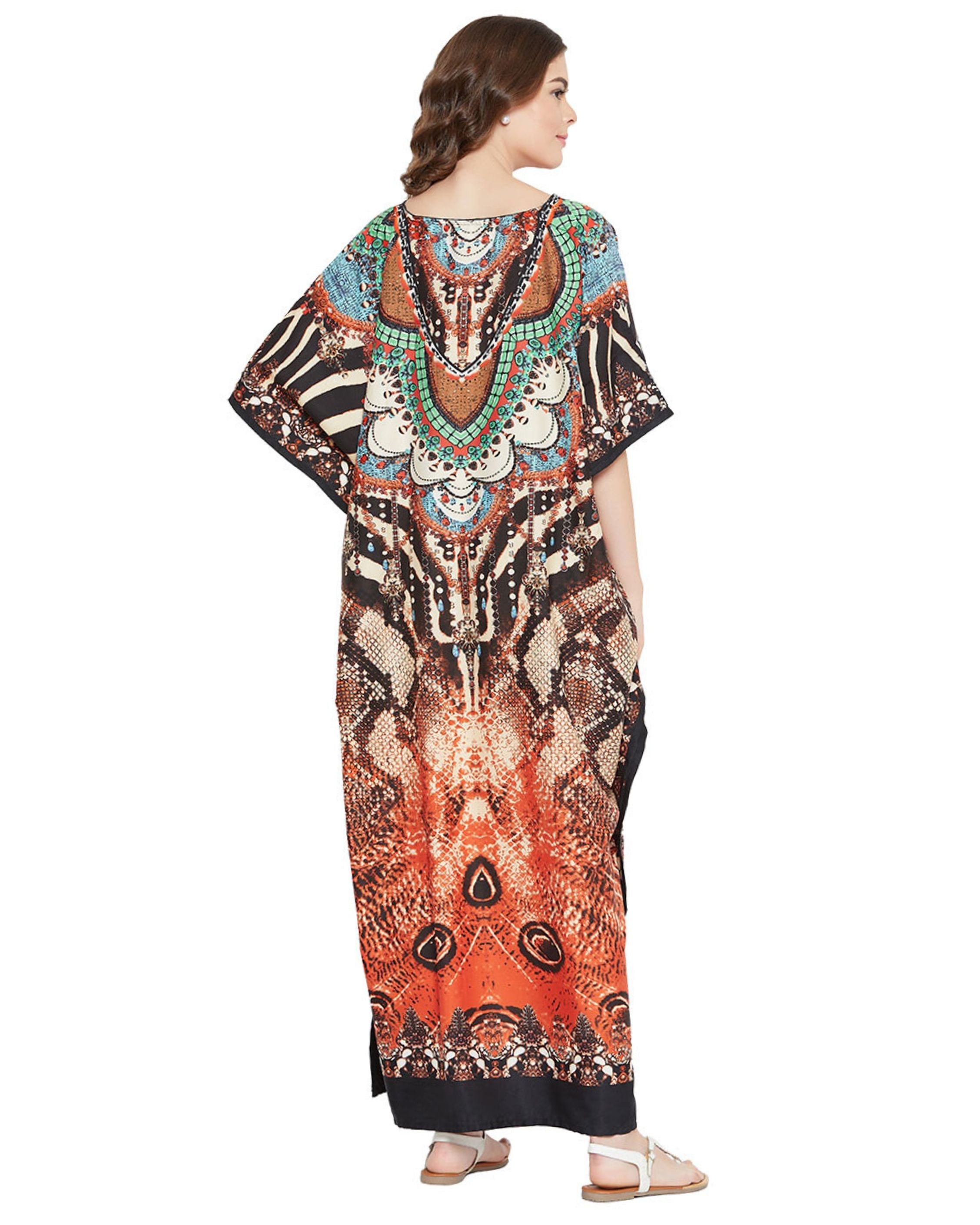 Tribal Printed Multicolor Polyester Kaftan For Plus Size Women