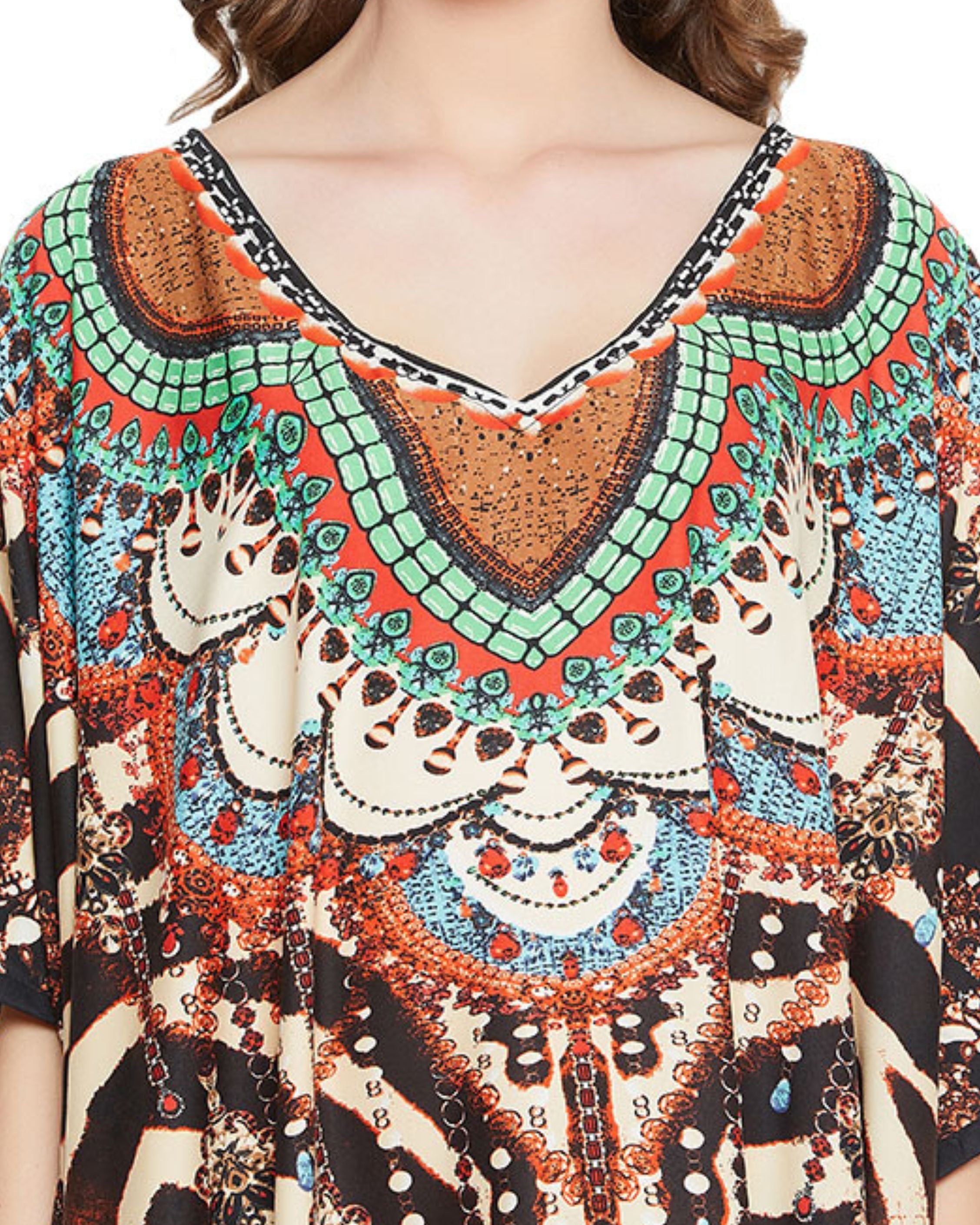 Tribal Printed Multicolor Polyester Kaftan For Plus Size Women