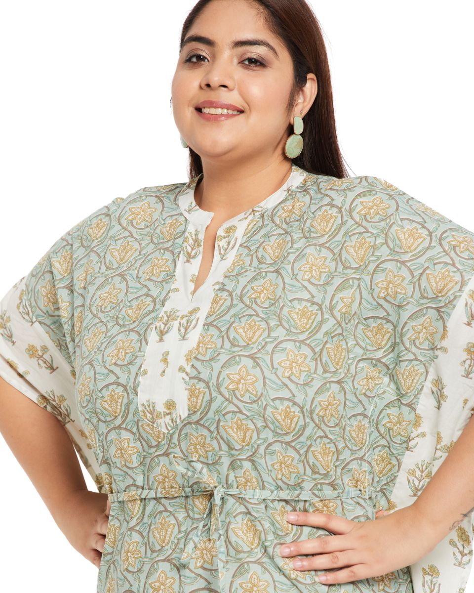Sea Green Cotton Floral Loungewear kaftan for Plus Size Women