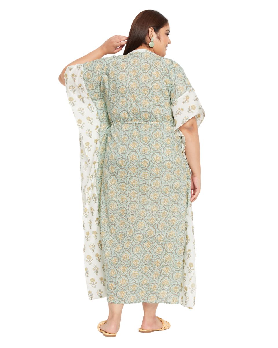 Sea Green Cotton Floral Loungewear kaftan for Plus Size Women