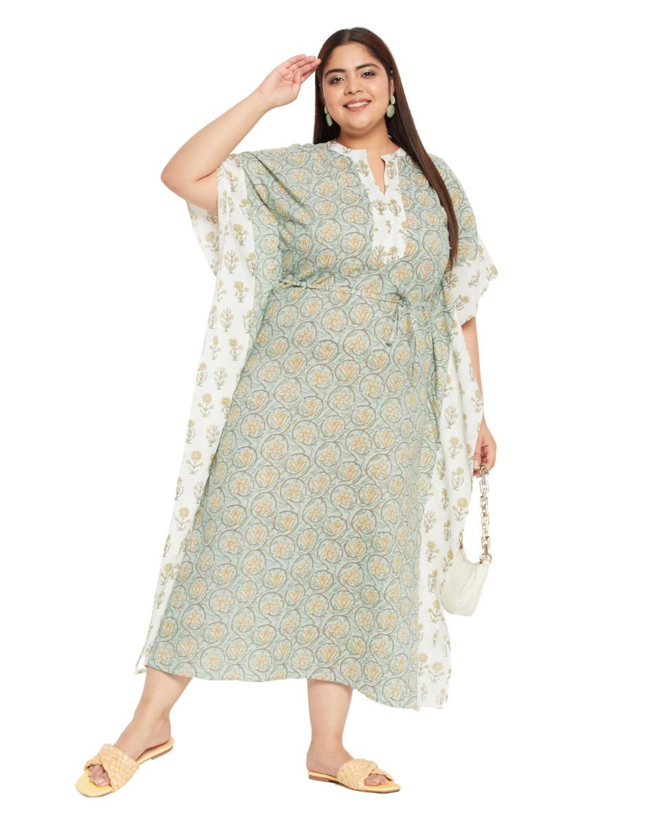 Sea Green Cotton Floral Loungewear kaftan for Plus Size Women
