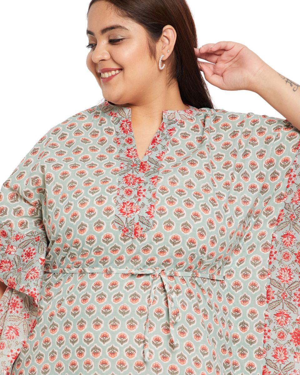 Floral Plus Size Cotton Drawstring Kaftan For Women