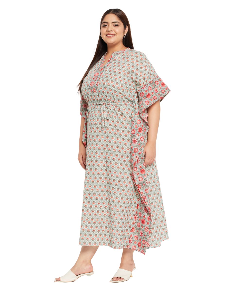 Floral Plus Size Cotton Drawstring Kaftan For Women