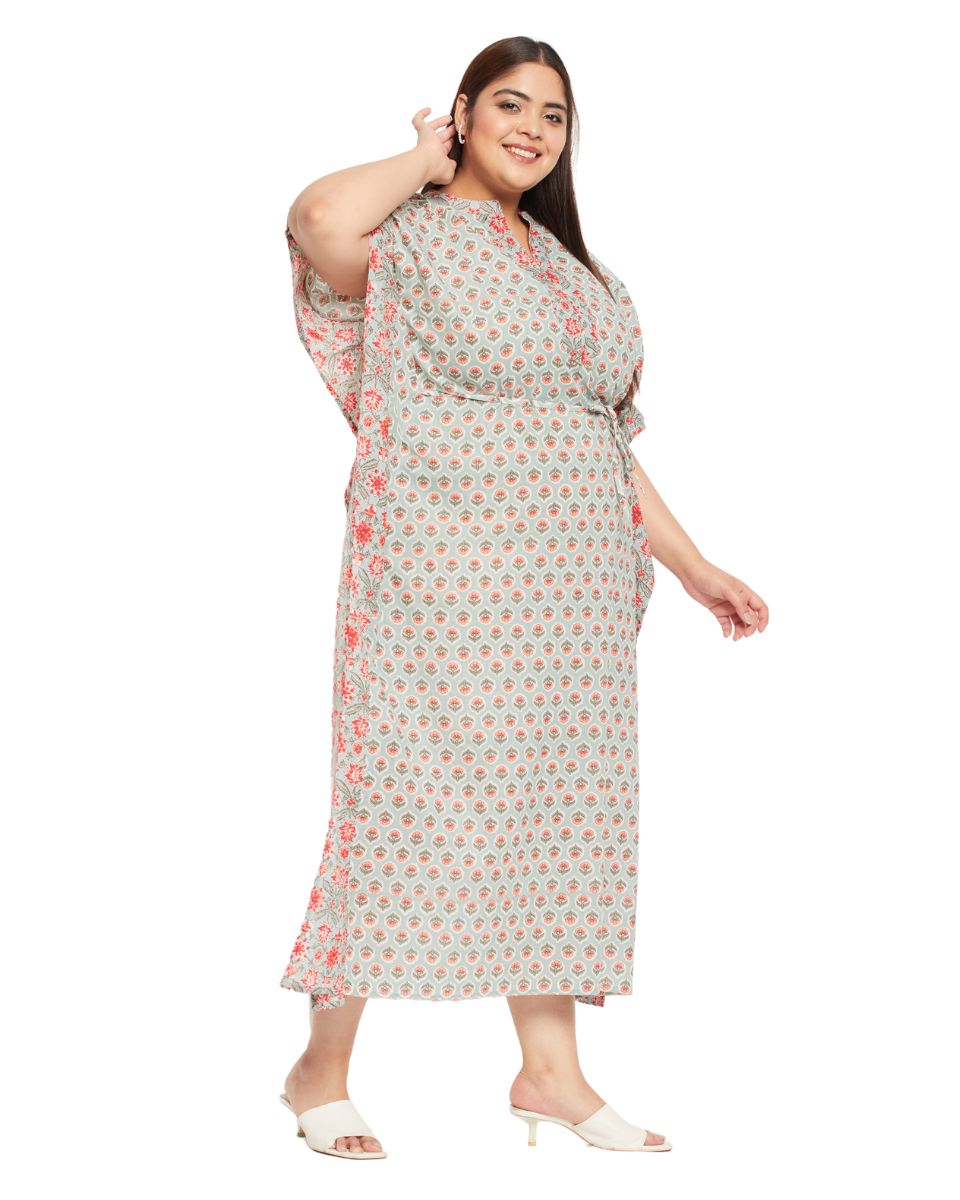 Floral Plus Size Cotton Drawstring Kaftan For Women