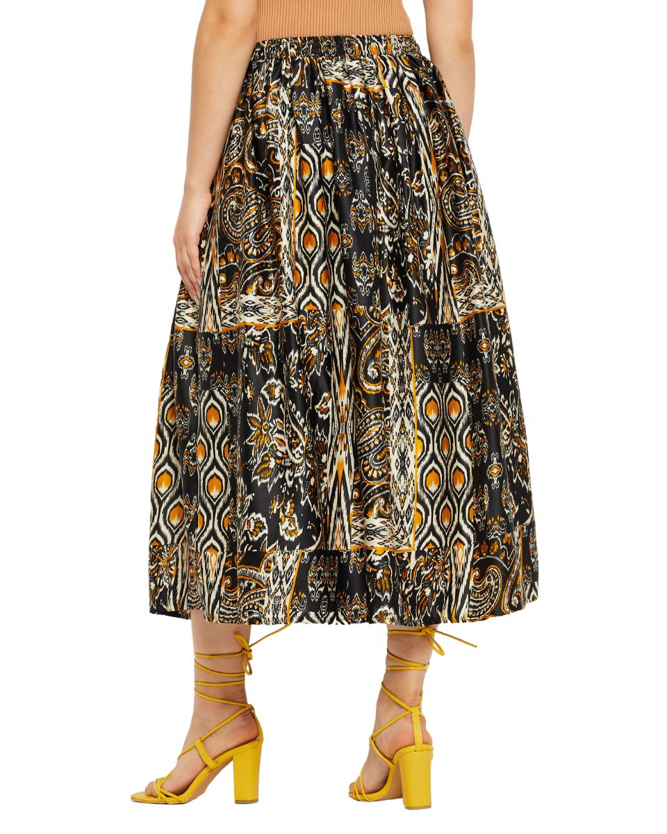 Paisley Printed Multicolor Pleated Lycra Skirt For Women