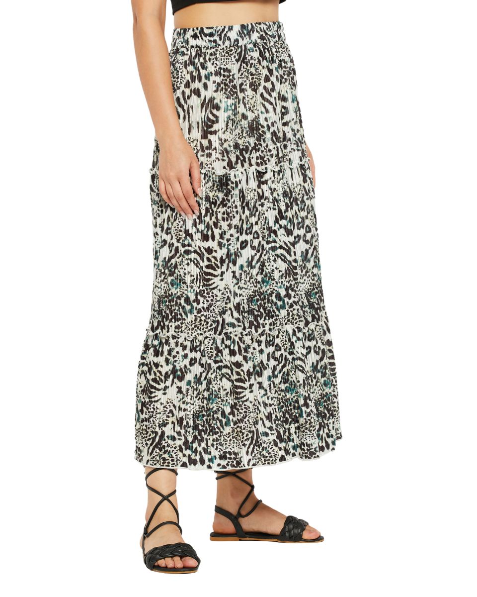 Animal Printed Lycra Black Skirt For Women
