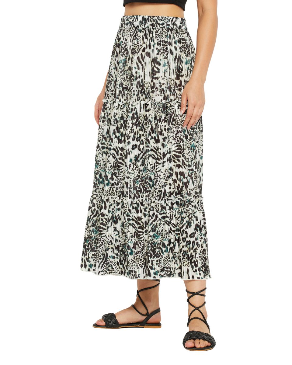 Animal Printed Lycra Black Skirt For Women
