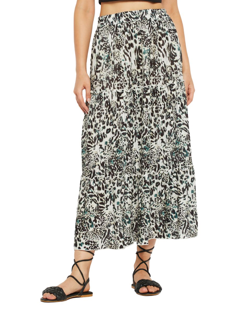 Animal Printed Lycra Black Skirt For Women