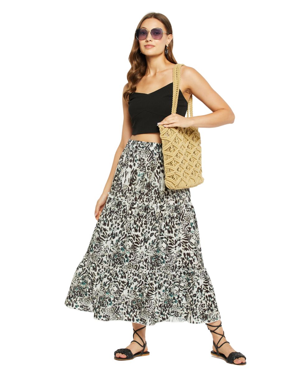Animal Printed Lycra Black Skirt For Women