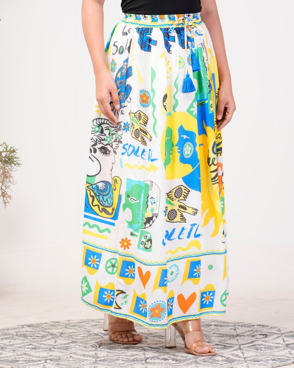Multicolor Digital Print Rayon Crepe Boho Maxi Skirt For Women