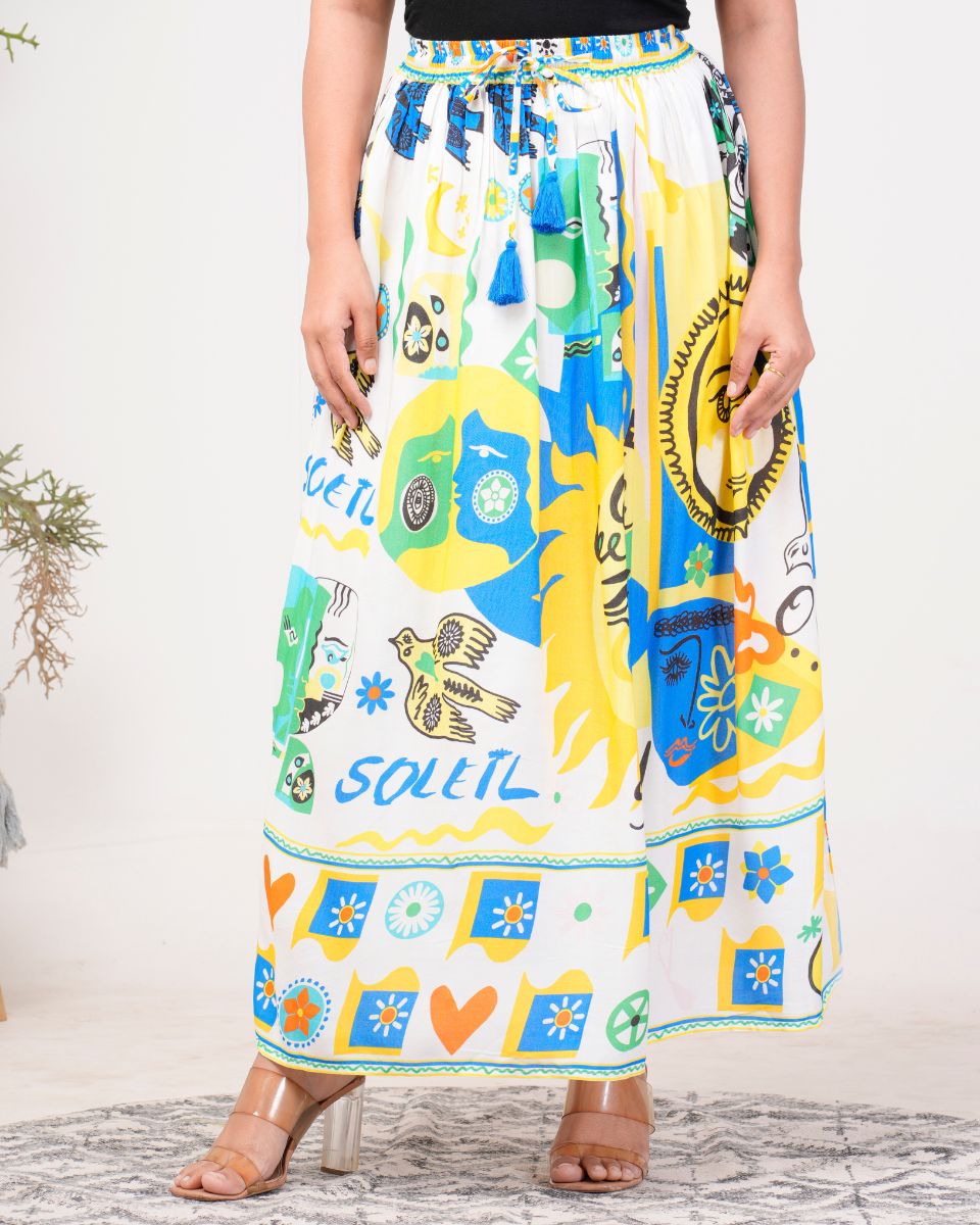 Multicolor Digital Print Rayon Crepe Boho Maxi Skirt For Women