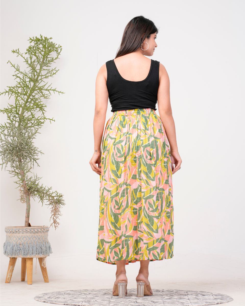 Floral Yellow Rayon Maxi Skirt Evening Wear For Women