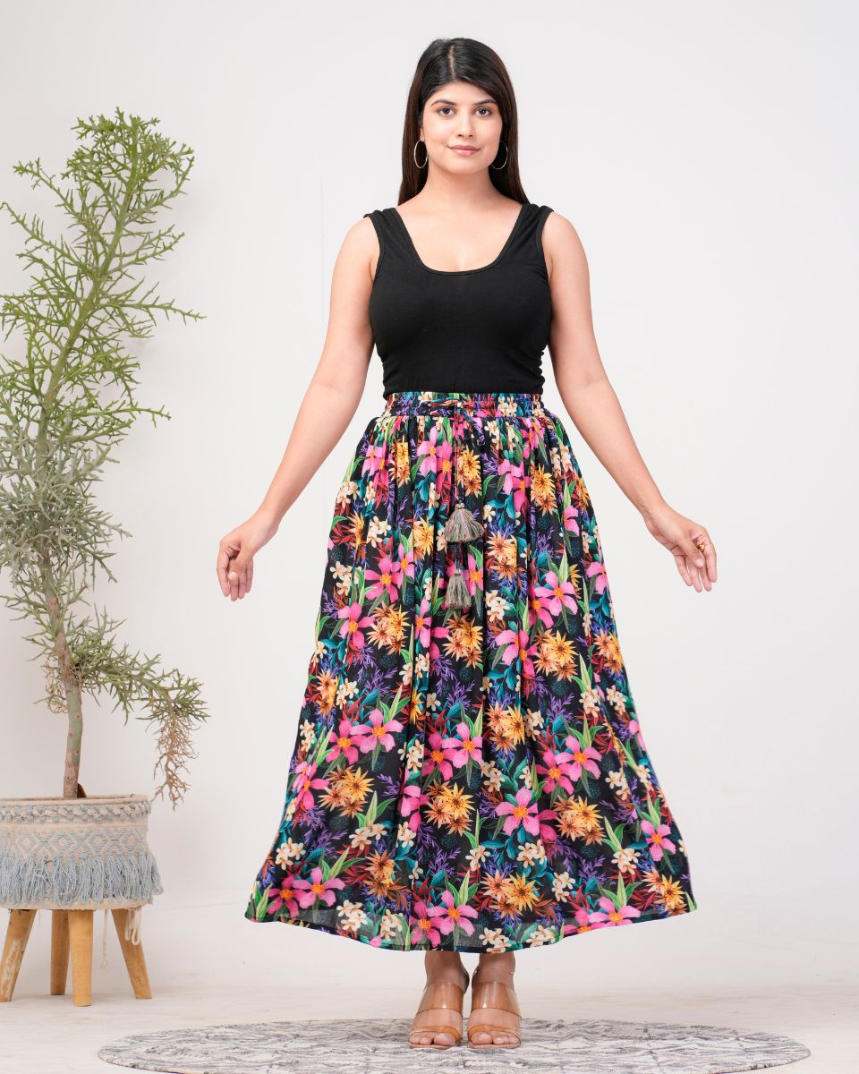 Multicolor Floral Printed Rayon Crepe Skirt For Women