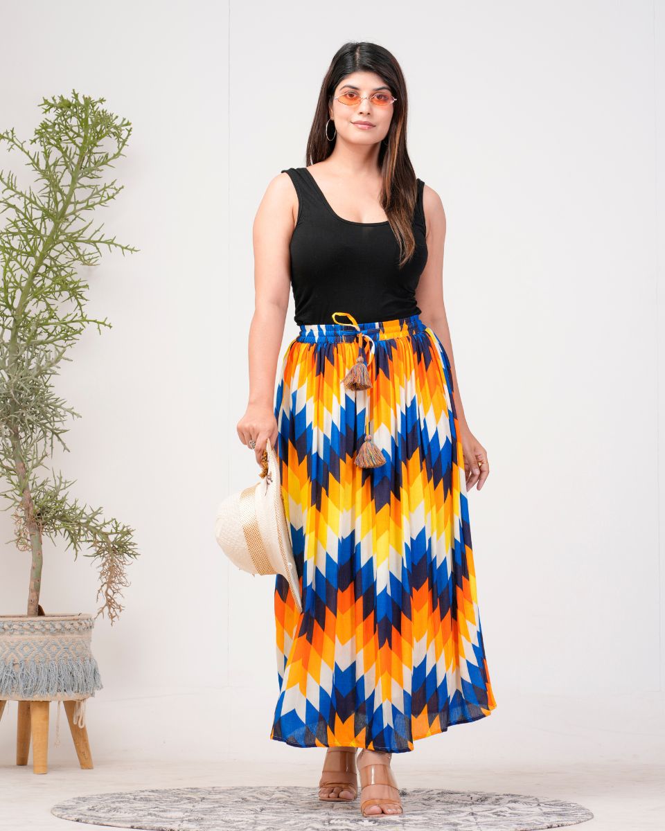 Multicolor Digital Printed Rayon Crepe Long Skirt For Women