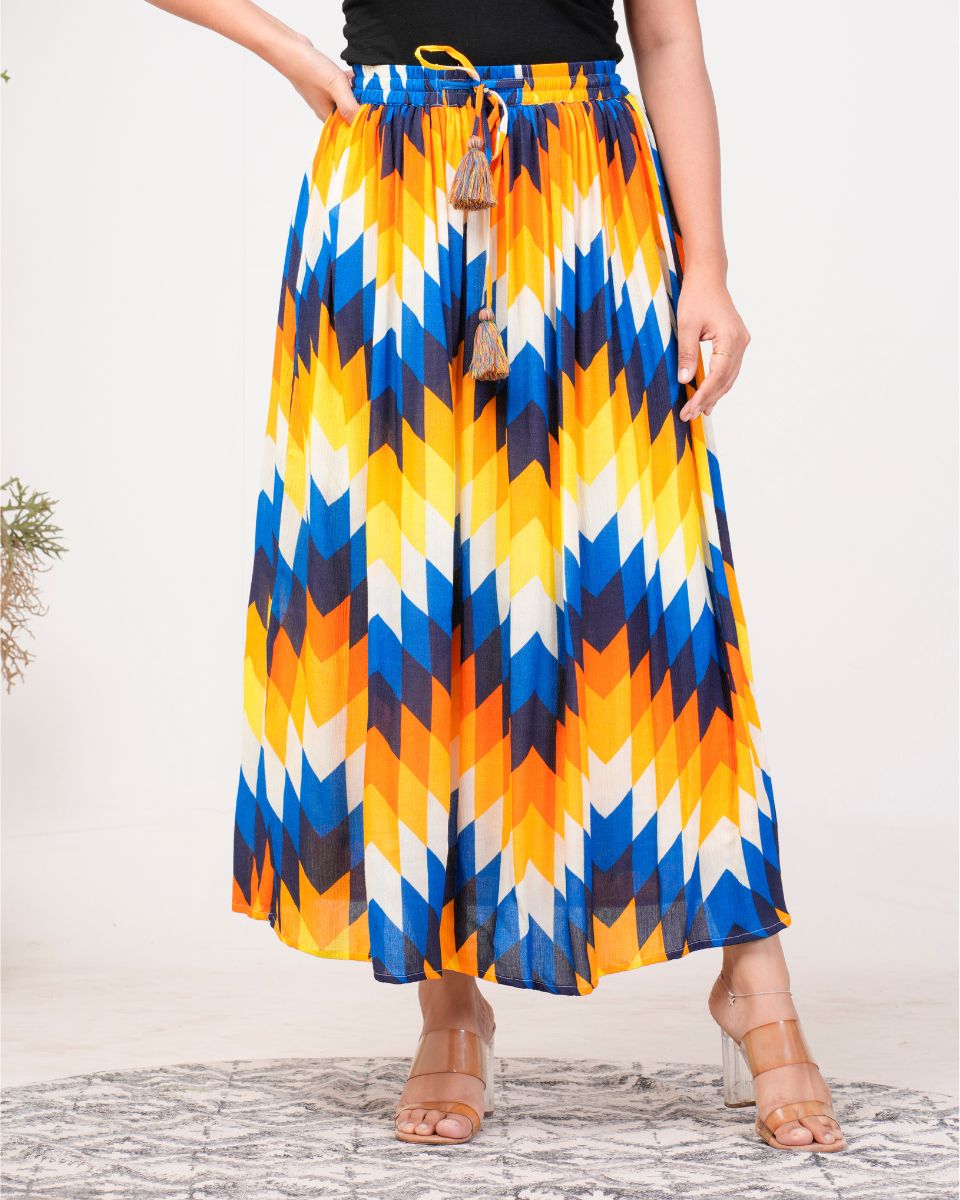 Multicolor Digital Printed Rayon Crepe Long Skirt For Women