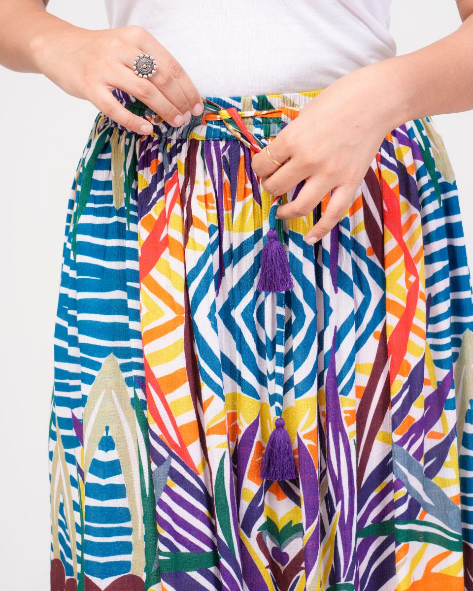 Digital Multicolor Rayon Crepe Elegant Long Skirt For Women