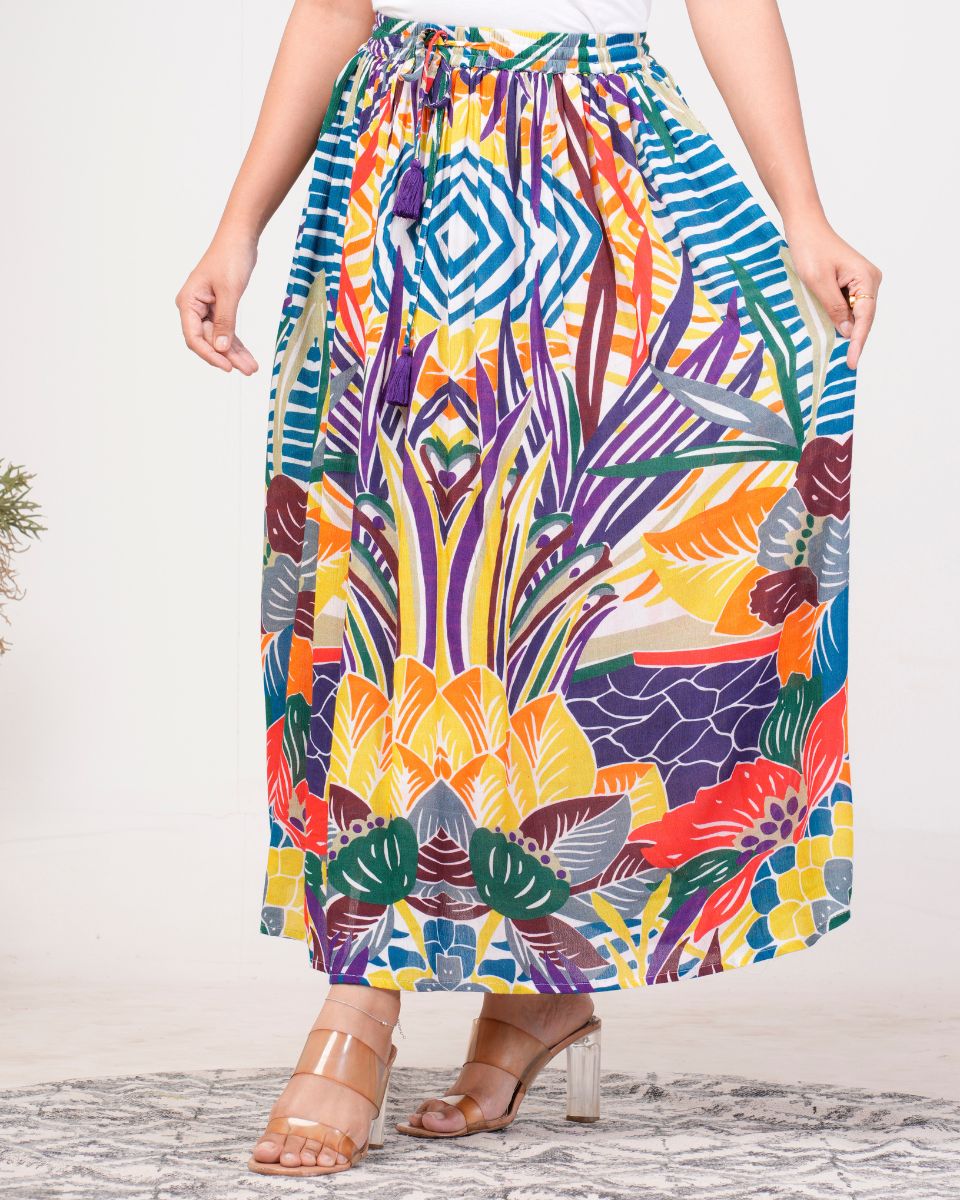 Digital Multicolor Rayon Crepe Elegant Long Skirt For Women