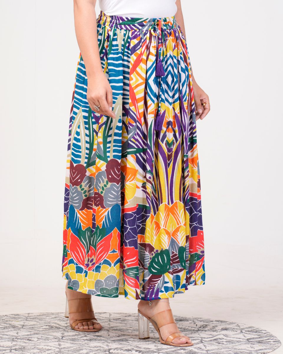 Digital Multicolor Rayon Crepe Elegant Long Skirt For Women