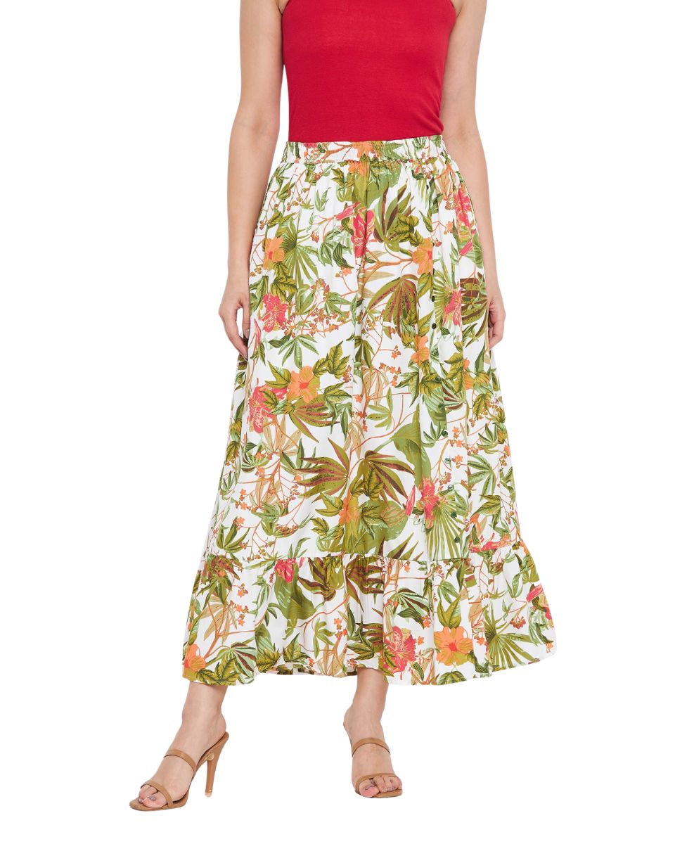 Floral And Leaf Print Multicolor Polyester Beach Skirt For Women