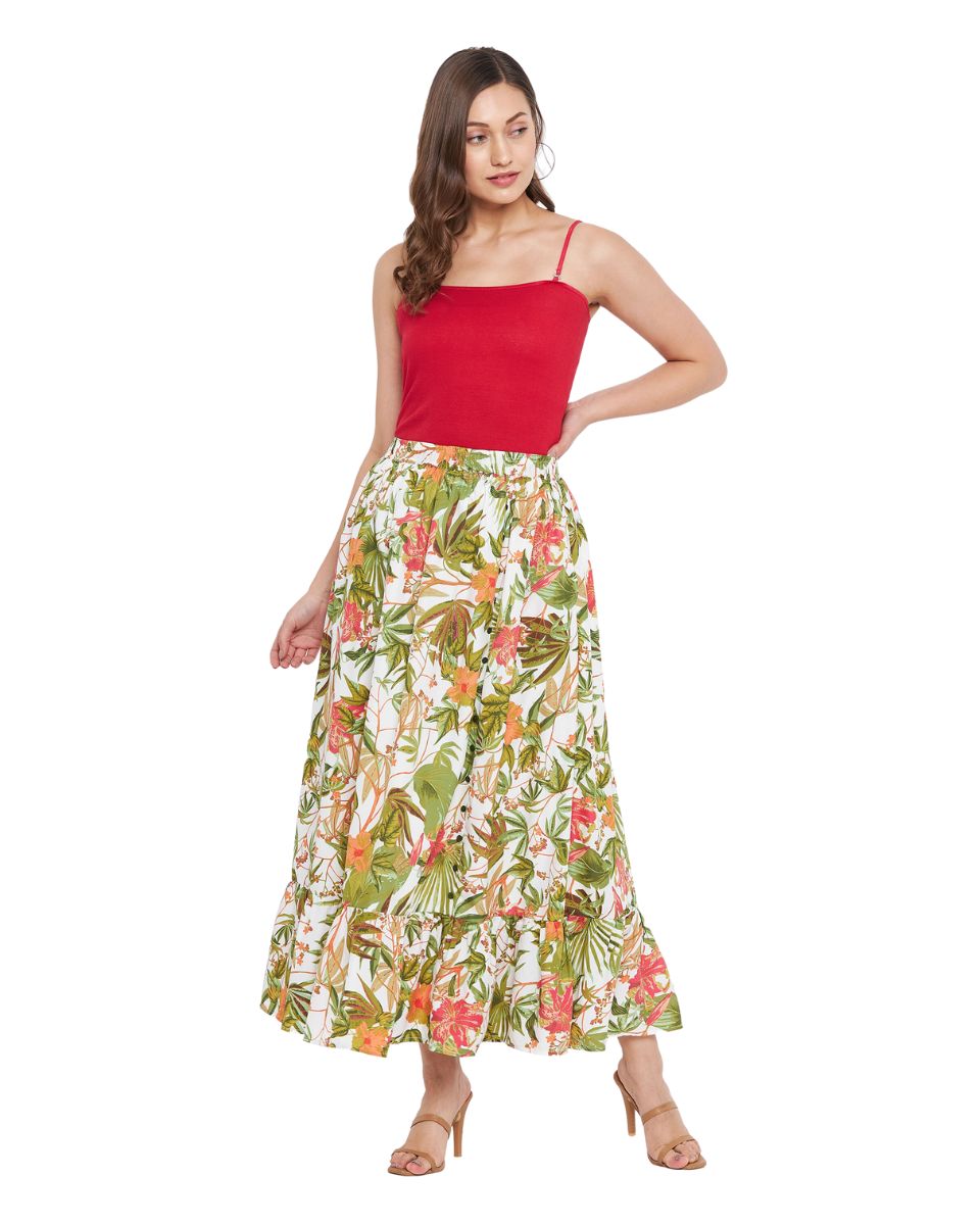 Floral And Leaf Print Multicolor Polyester Beach Skirt For Women