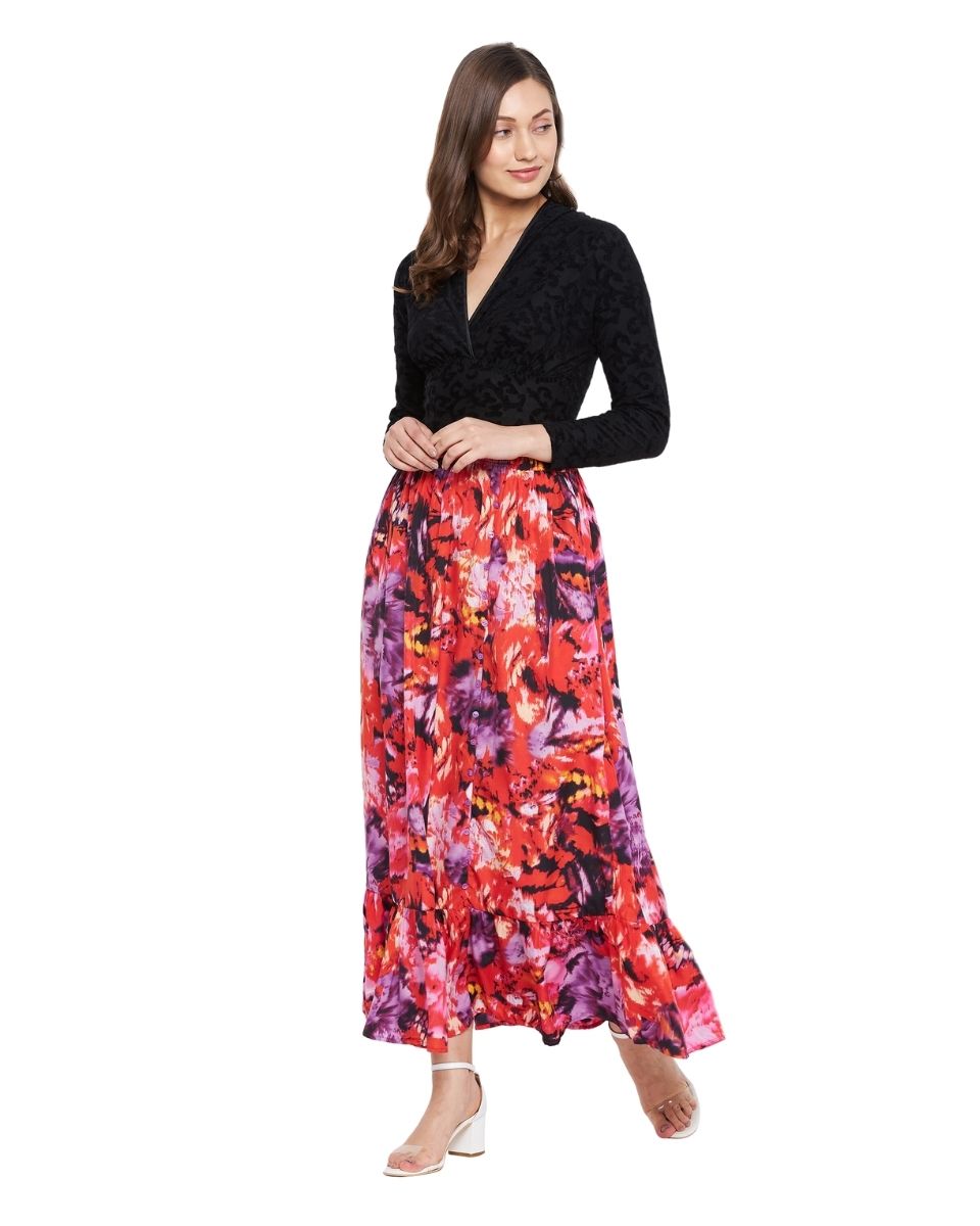 Polyester Floral Printed Multicolor Skirt For Women