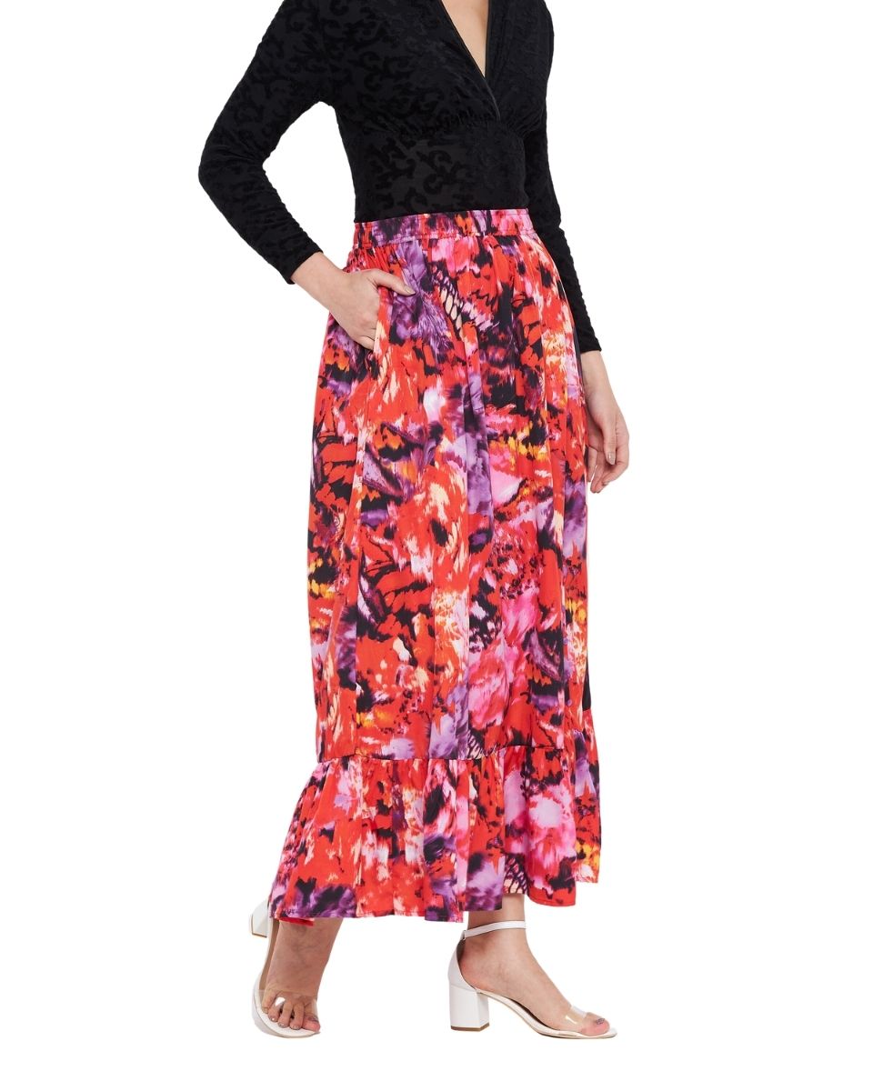 Polyester Floral Printed Multicolor Skirt For Women