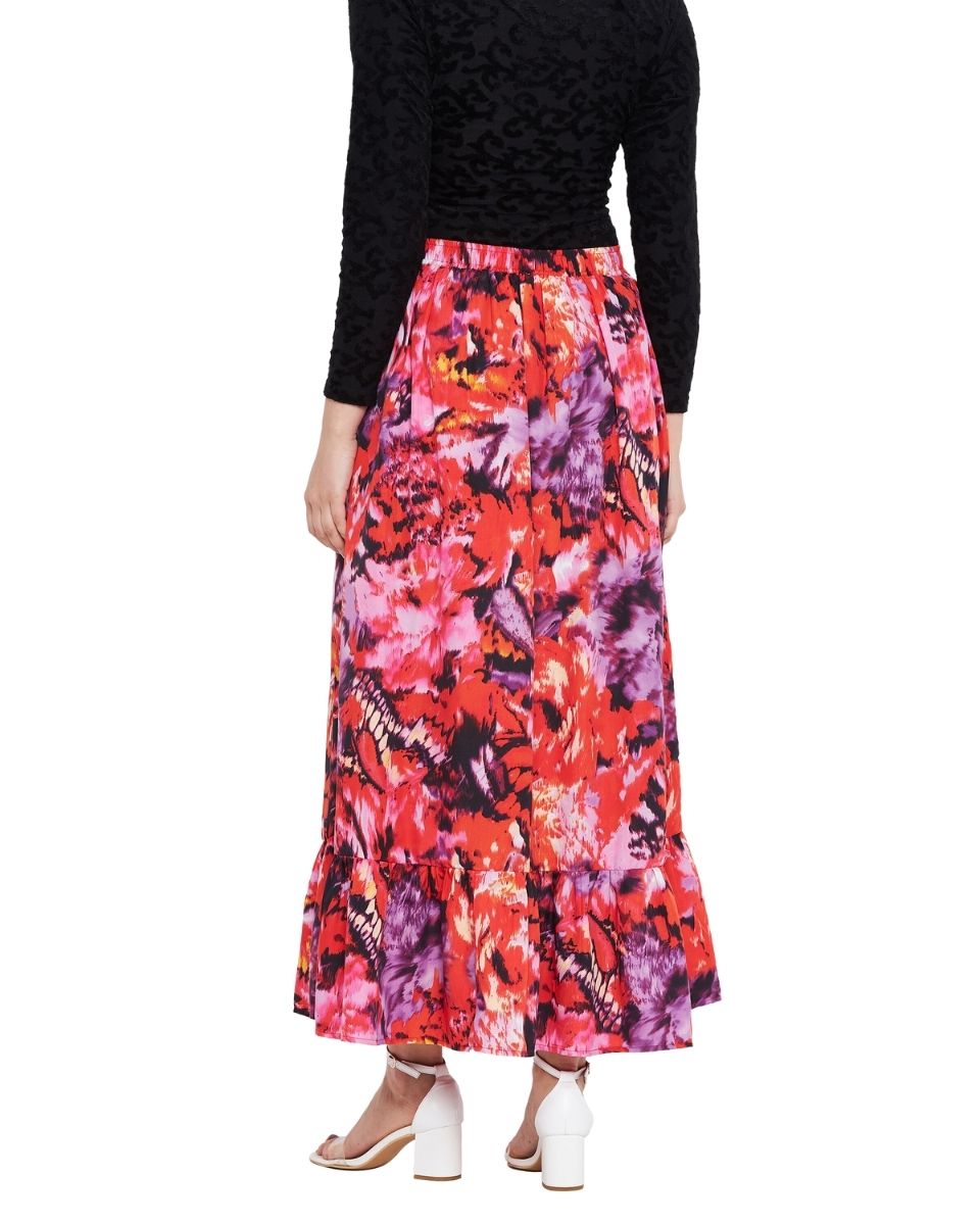Polyester Floral Printed Multicolor Skirt For Women