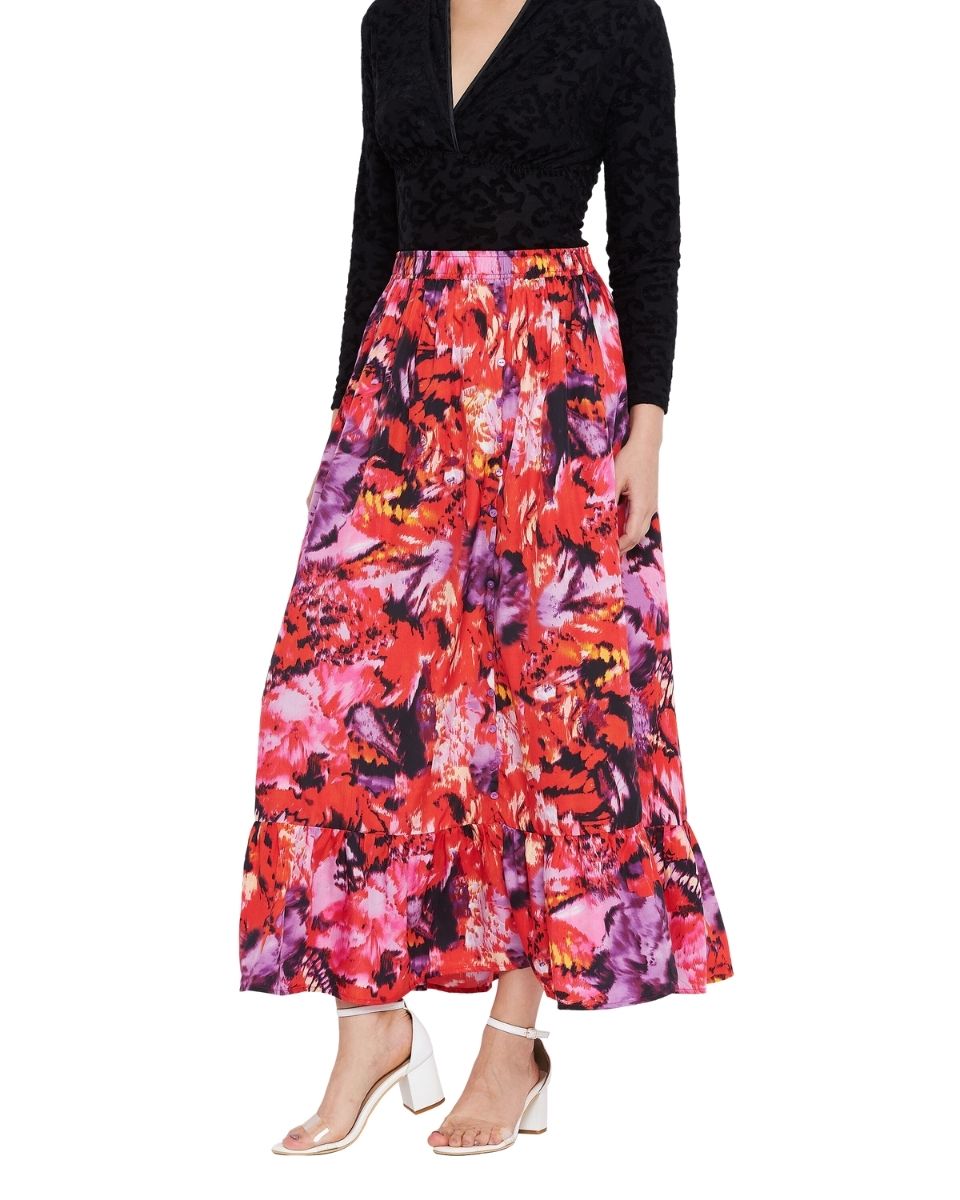 Polyester Floral Printed Multicolor Skirt For Women