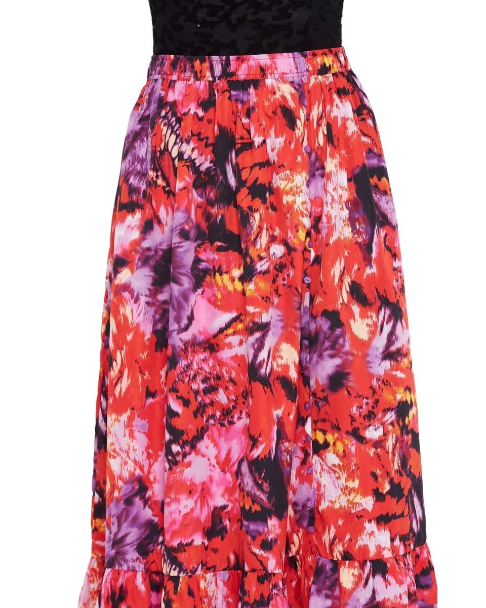 Polyester Floral Printed Multicolor Skirt For Women