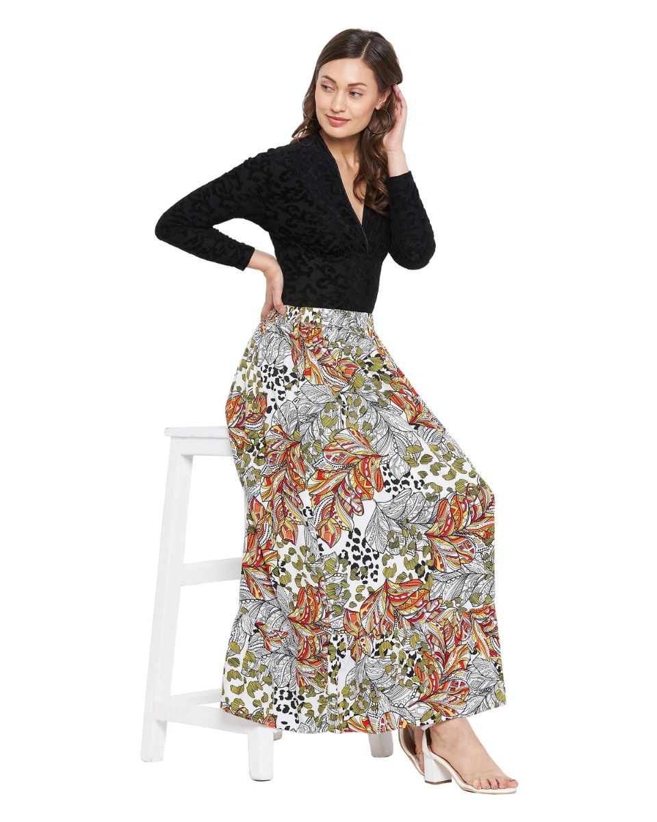 Multicolor Floral Print Polyester Skirt For Women