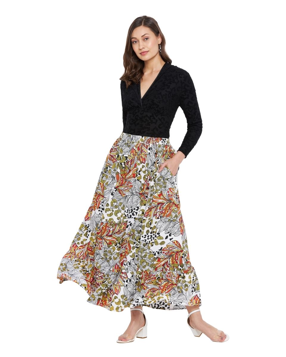 Multicolor Floral Print Polyester Skirt For Women