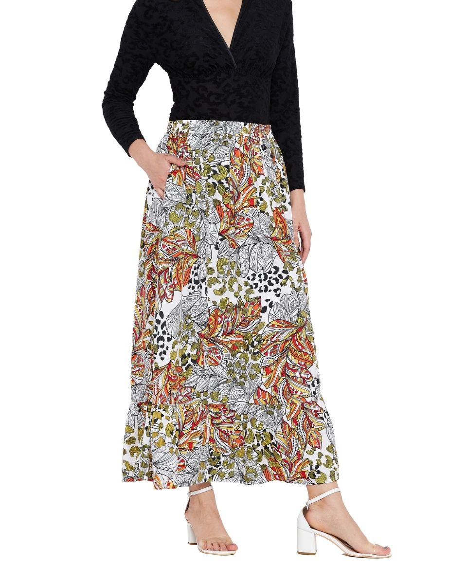 Multicolor Floral Print Polyester Skirt For Women