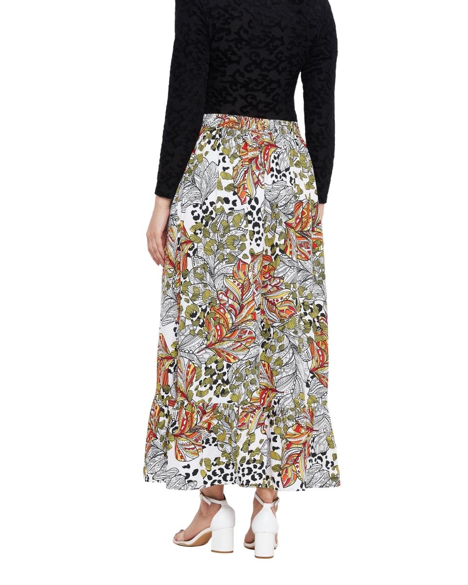 Multicolor Floral Print Polyester Skirt For Women