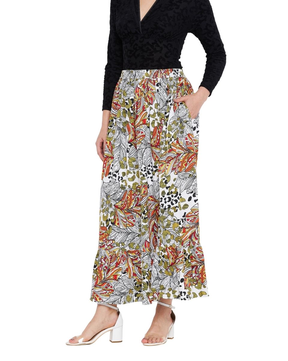 Multicolor Floral Print Polyester Skirt For Women