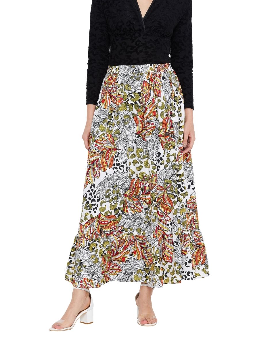 Multicolor Floral Print Polyester Skirt For Women