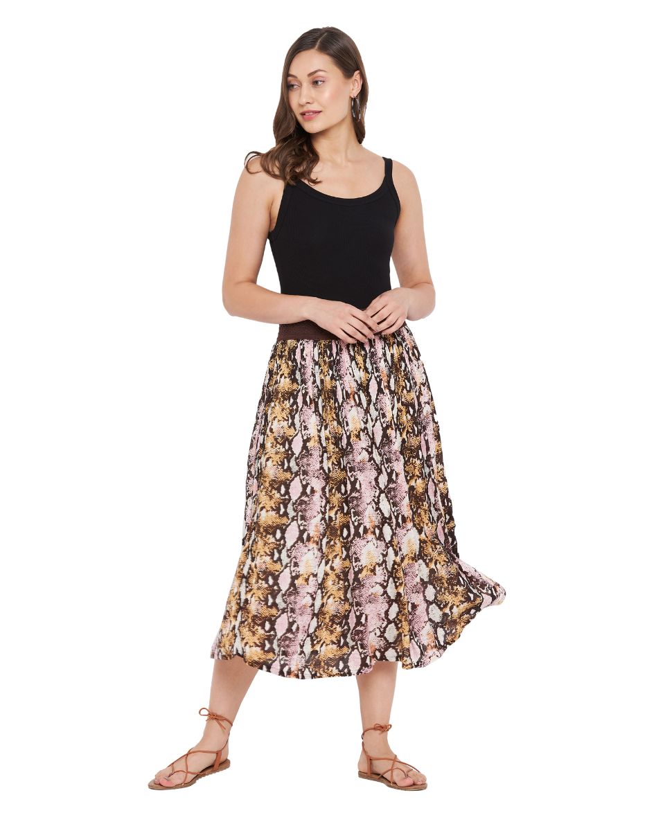 Multicolor Abstract Print Polyester Midi Skirt For Women