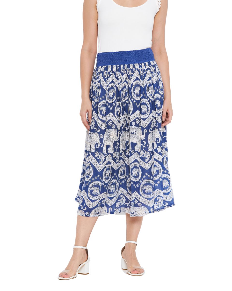 Blue Polyester Casual Midi Skirt for Women