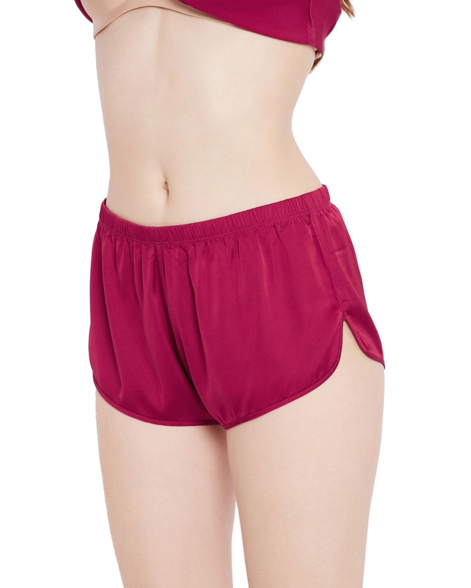 Women Solid Jester Red Polyester Satin Shorts