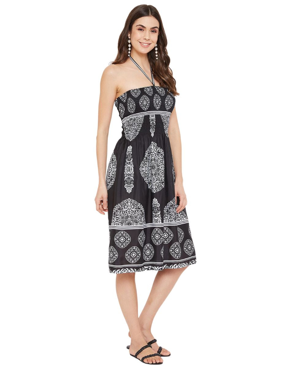 Tribal Printed Black Polyester Tube Dress For Women
