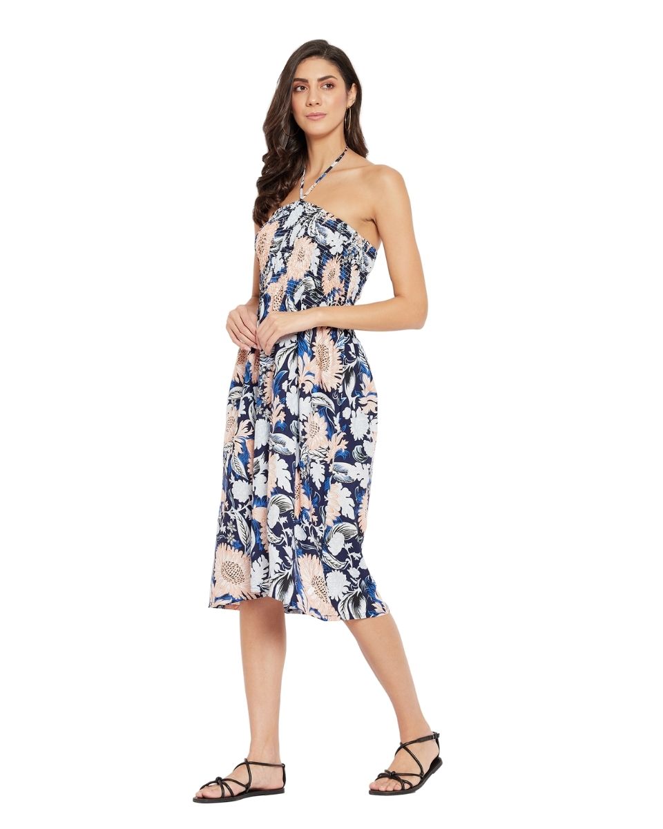 Floral Printed Multicolor Polyester Tube Dress For Women