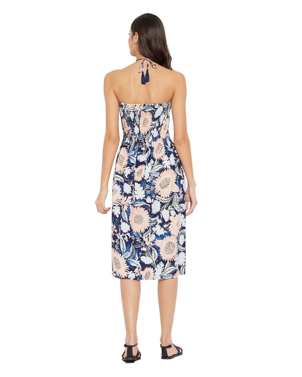Floral Printed Multicolor Polyester Tube Dress For Women