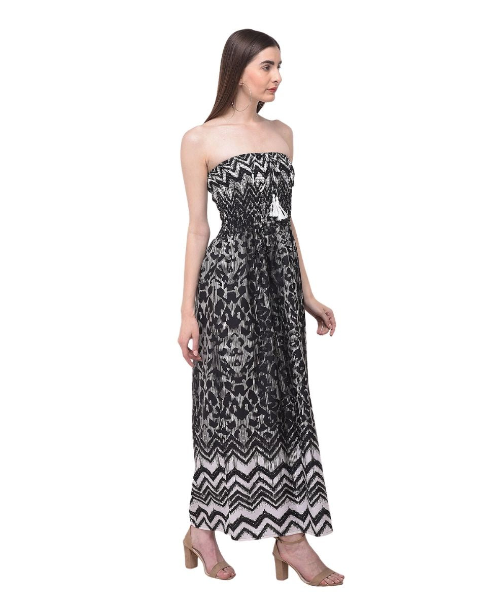 Black And Gray Zig zag Design Polyester Tube Dress For Women