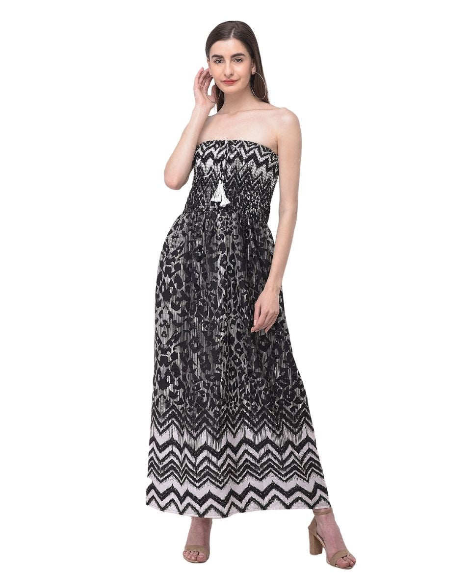 Black And Gray Zig zag Design Polyester Tube Dress For Women