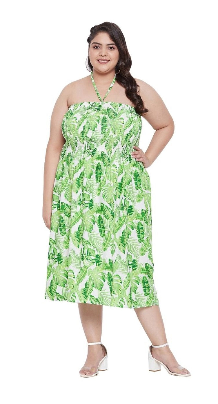 Leaf Printed Green Polyester Tube Dress For Women - 1X 2X 3X - SKU TUBDR38X-8384 1X - Gypsie Blu