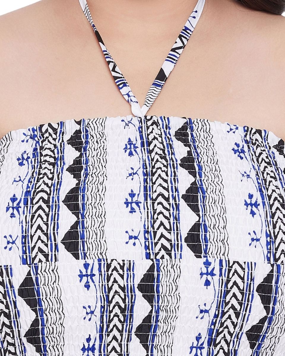 Black Geometric Printed Polyester Summer Tube Dress For Women