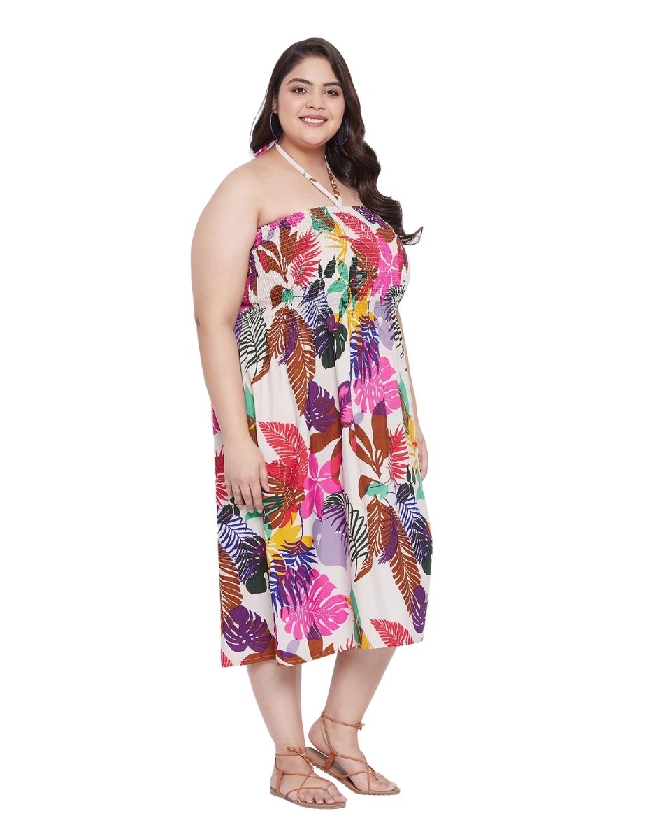 Leaf Multicolor Polyester Casual Tube Dress For Women