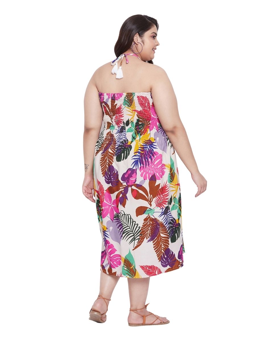 Leaf Multicolor Polyester Casual Tube Dress For Women