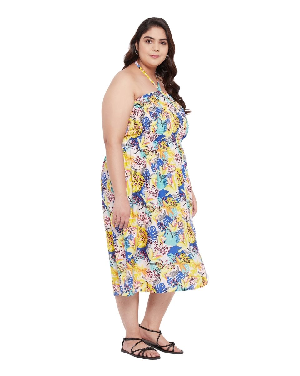 Floral Yellow Polyester Women Tube Dress For Evening