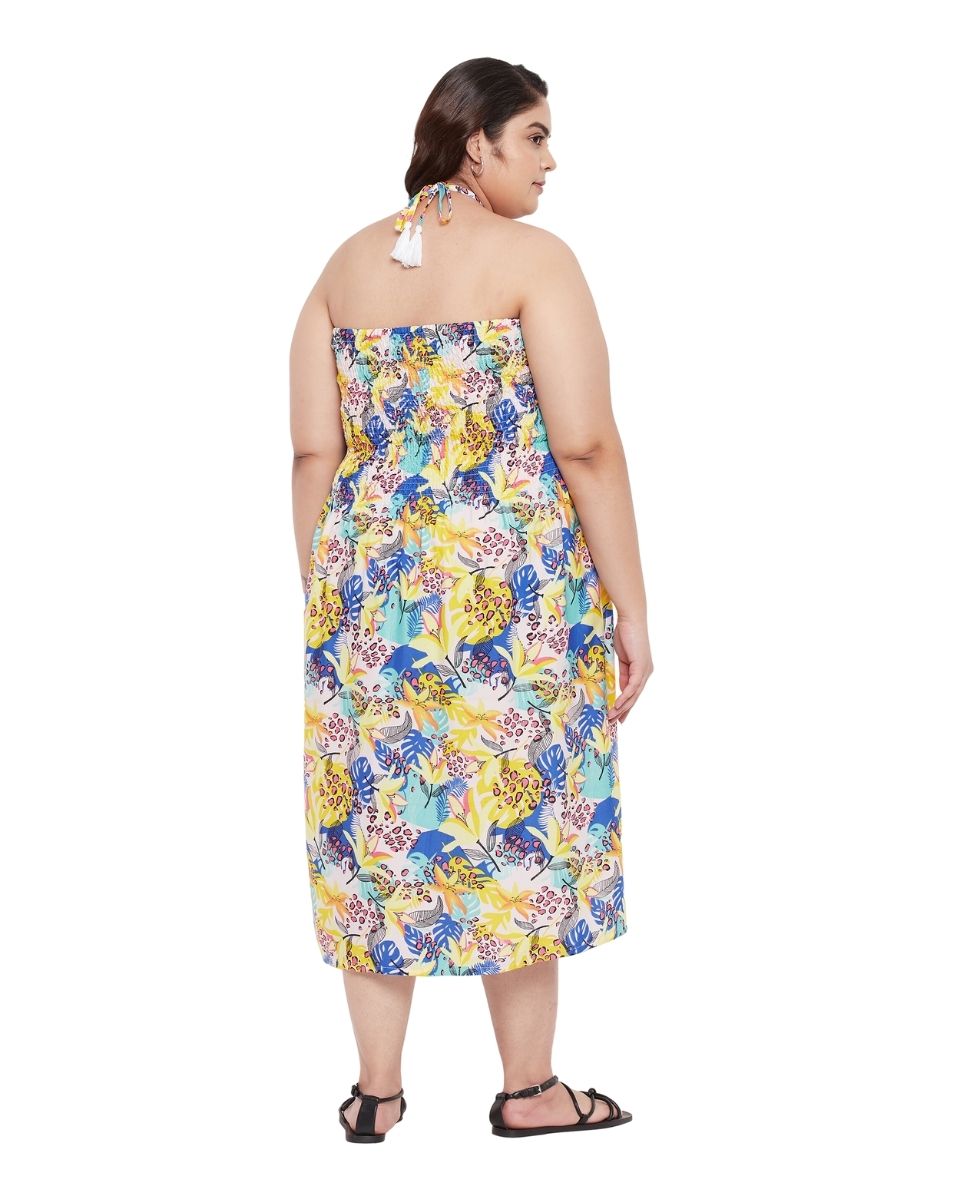 Floral Yellow Polyester Women Tube Dress For Evening